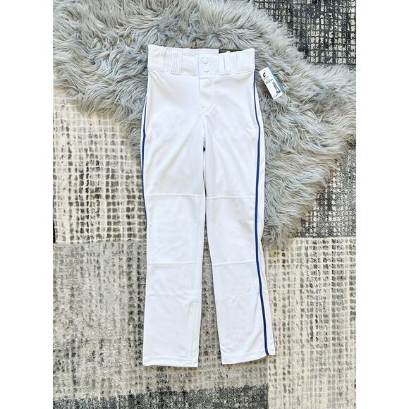 NWT Champro Baseball Pant Youth MED Triple Crown Open Botton White w Blue Stripe - Picture 2 of 6